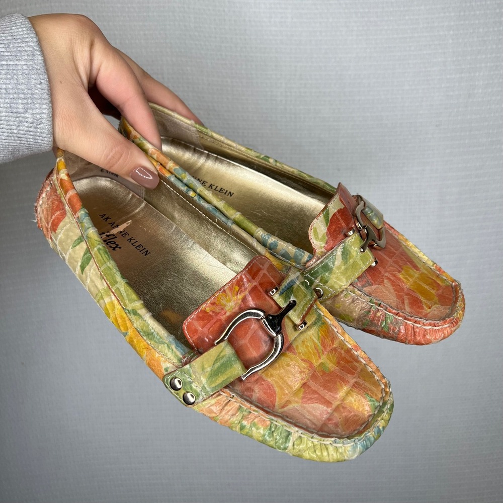 Anne Klein Multicolor Floral Leather Driving Loafers